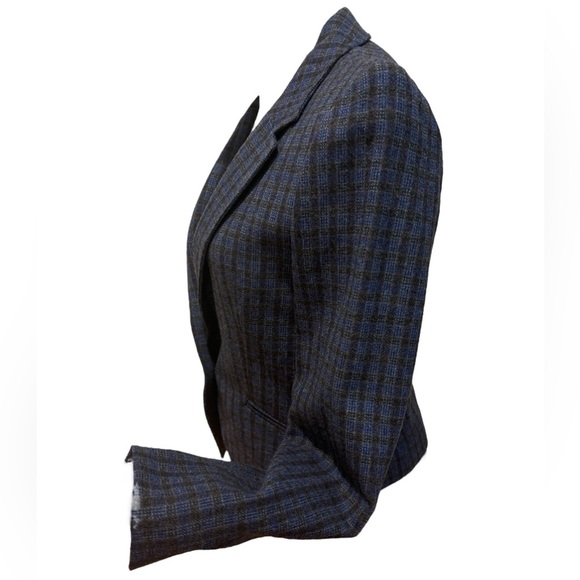 NWOT 70s MISS PENDLETON CLASSIC DARK BLUE & GRAY WOOL PLAID CROPPED BLAZER 8 - Picture 4 of 7